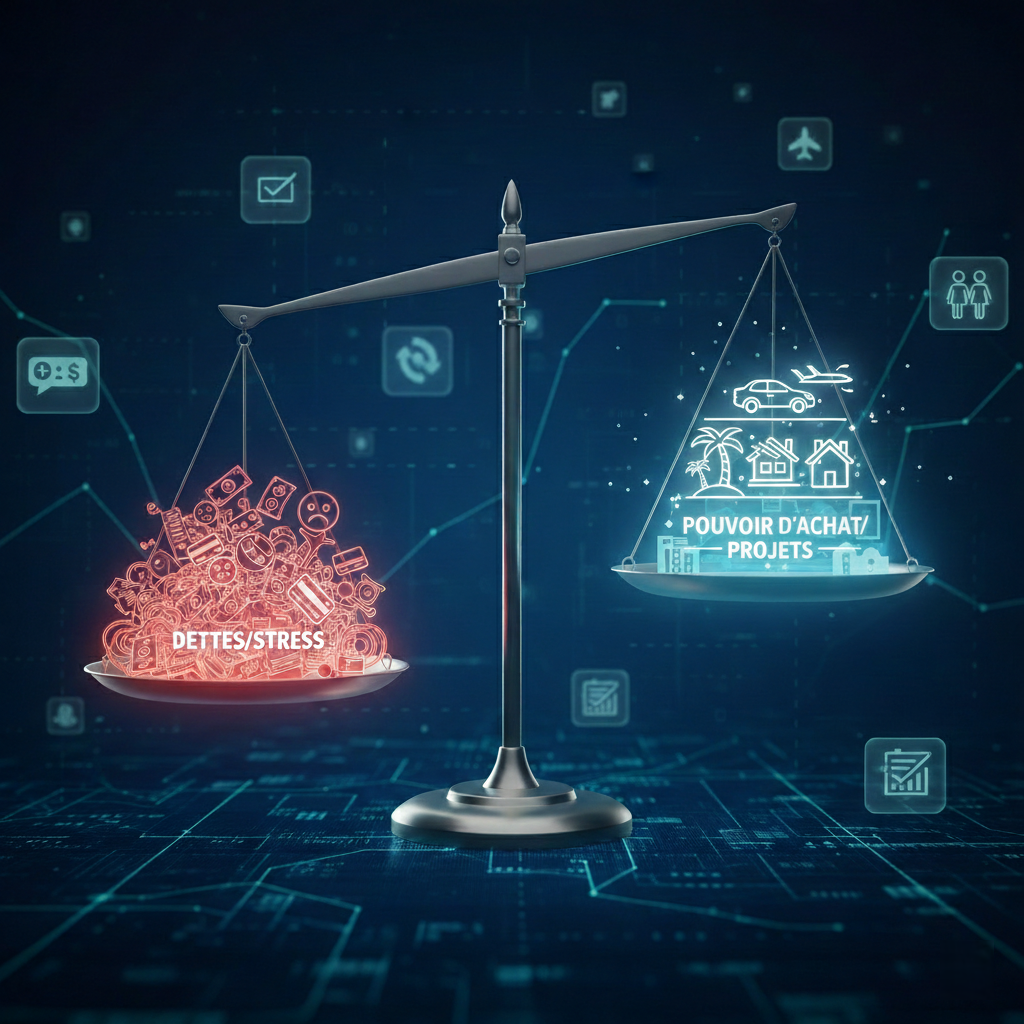 Balance comparative entre dettes/stress et pouvoir d'achat retrouvé pour de nouveaux projets.